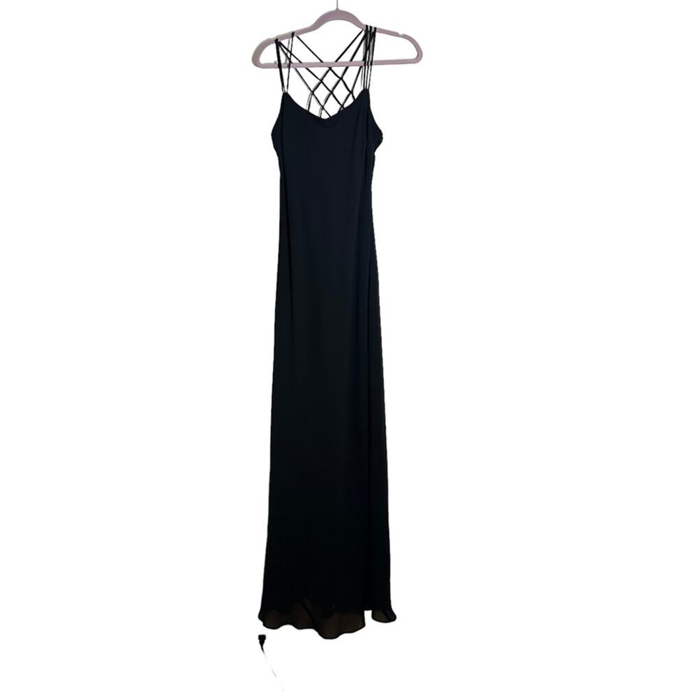 Vintage Cachet Strappy Black Web Back Formal Maxi Dress 12